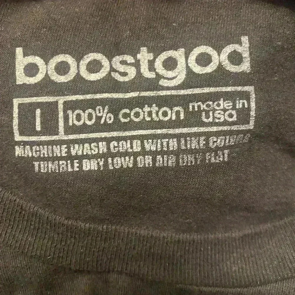 Boost God Cross long sleeve black T shirt with writing in pink UNISEX size large - Picture 7 of 7